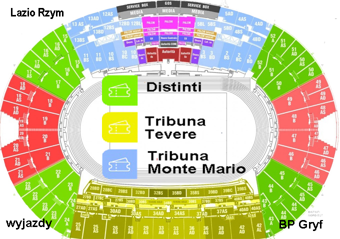 Lazio Rzym plan miejsc stadion Lazio Rzym wyjazdy miejsca na stadionie | BP Gryf